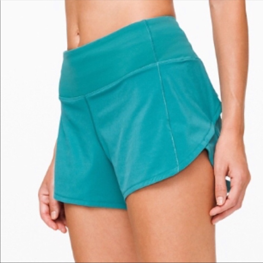 LULULEMON TEAL SPEED UP SHORTS 4in
